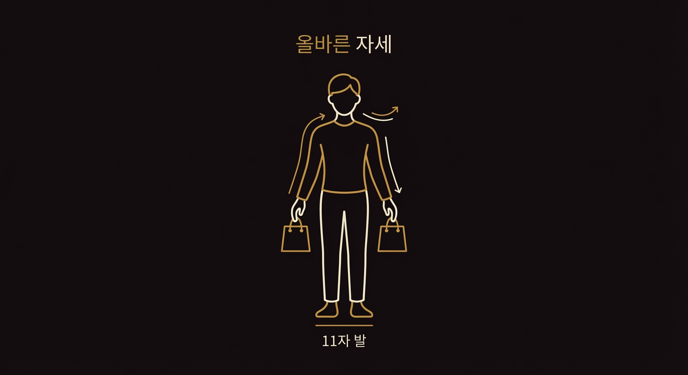11자 쇼핑백 든 자세