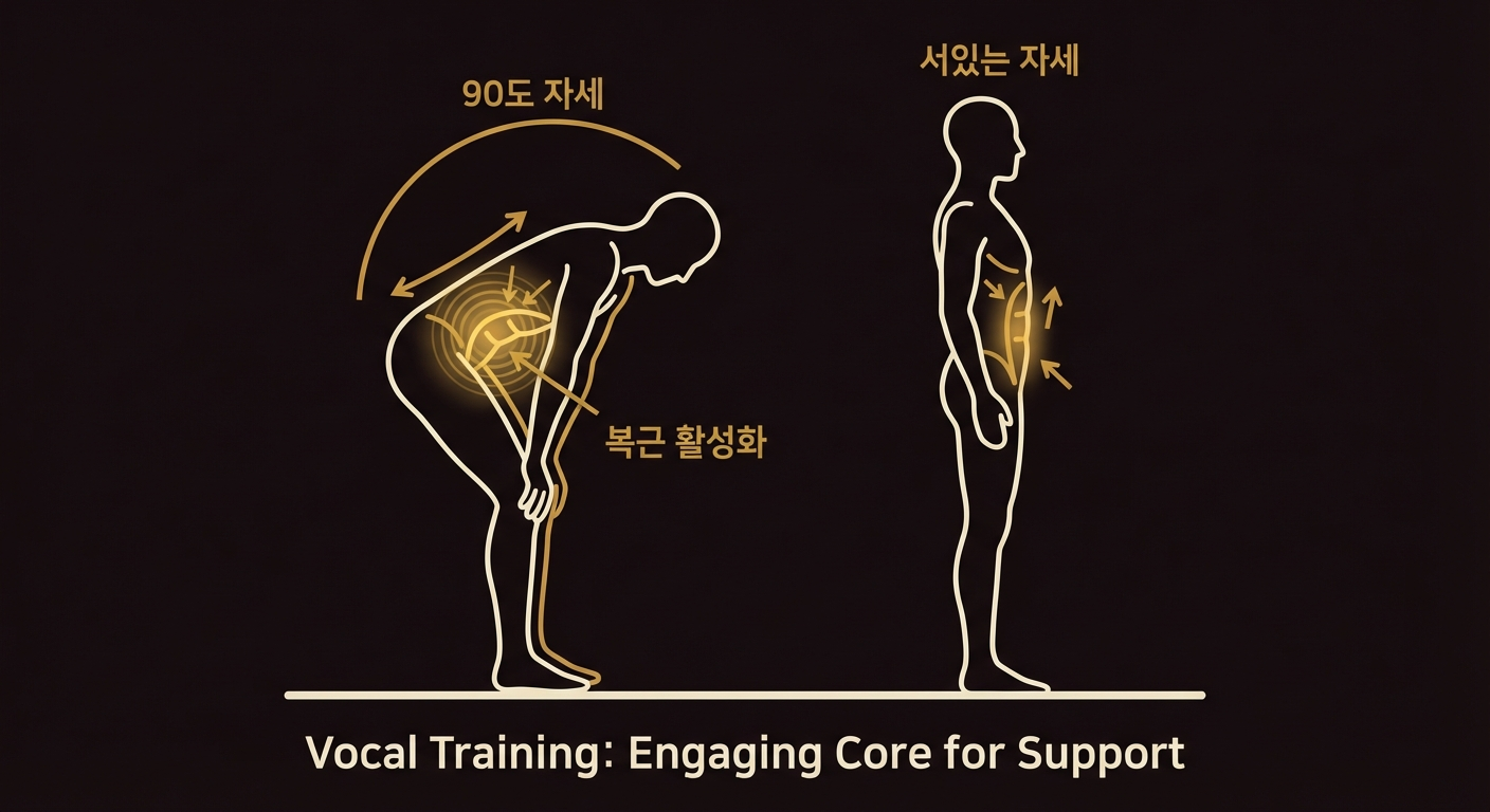 90도 숙였을 때 복근의 힘 / 서 있을 때 복근의 힘